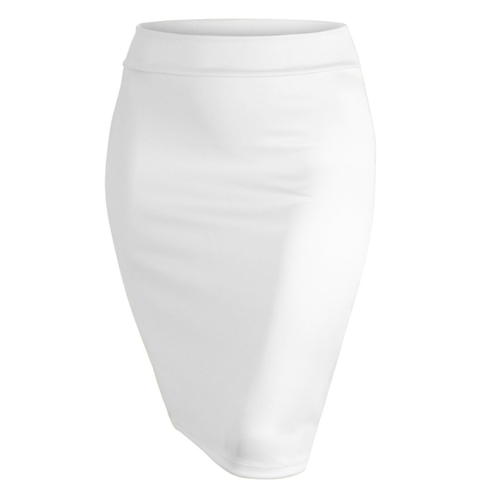 Lock and Love WB700 Womens Scuba Midi Skirt S White