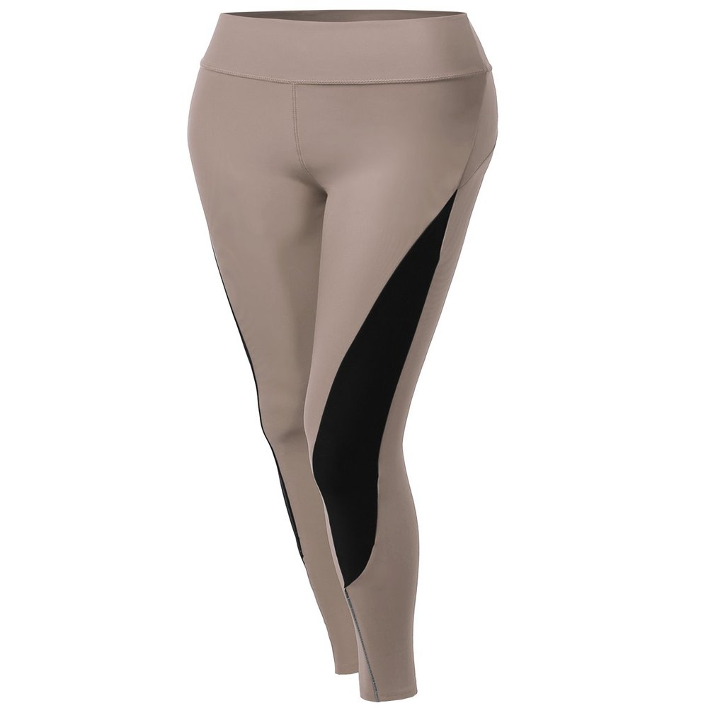 Xpril Side Panel Color Contrast Cycling Legging Pants Beige Size M