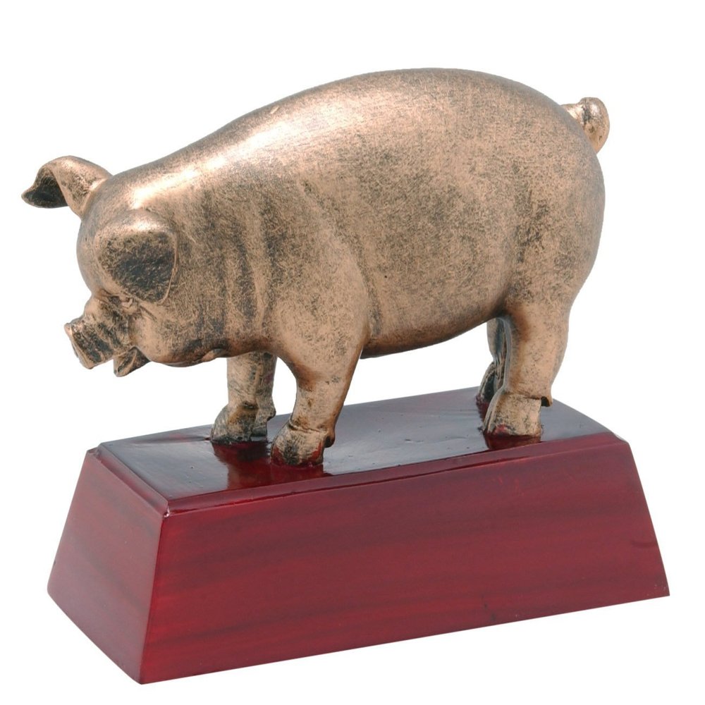 Decade Awards Sculpted Gold Pig Trophy, Small - 4 Inch Tall | BBQ Smoke Off Competition Award - Engraved Plate on Request