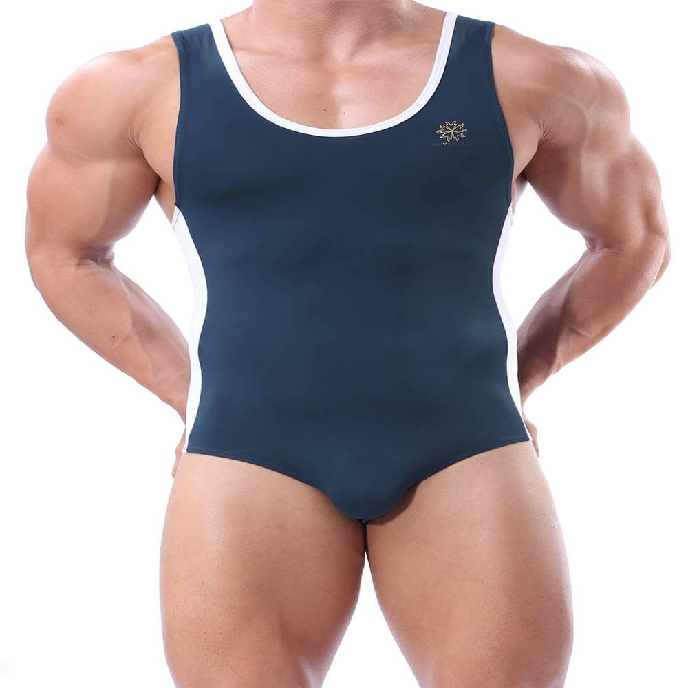 Jaxu Men's Vest Leotard Fitness Undershirt Swimwear Bodysuit Dark Green Small