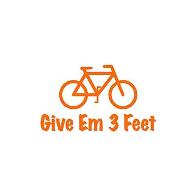 Give Em 3 Feet Bike Bicycle - Vinyl Decal Sticker - 10" x 5.75" - Orange