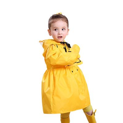 BIKMAN Girl's Hooded Raincoat Princess Dress Style Solid Color Rainwear (S(1-3 Years Old), Yellow)
