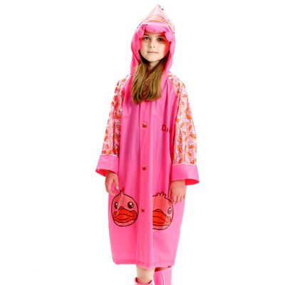 BIKMAN Girl's Cute Cartoon Rainwear Kids Rain Poncho (S(Height:39.37"-46.45"), Pink Duck)