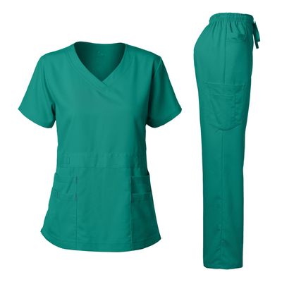 Dagacci Medical Uniform Scrubs for Women Set  Natural Stretch Ultra Soft V-Neck Top and Pants Sets for Women - 9 Pocket Teal Green XL