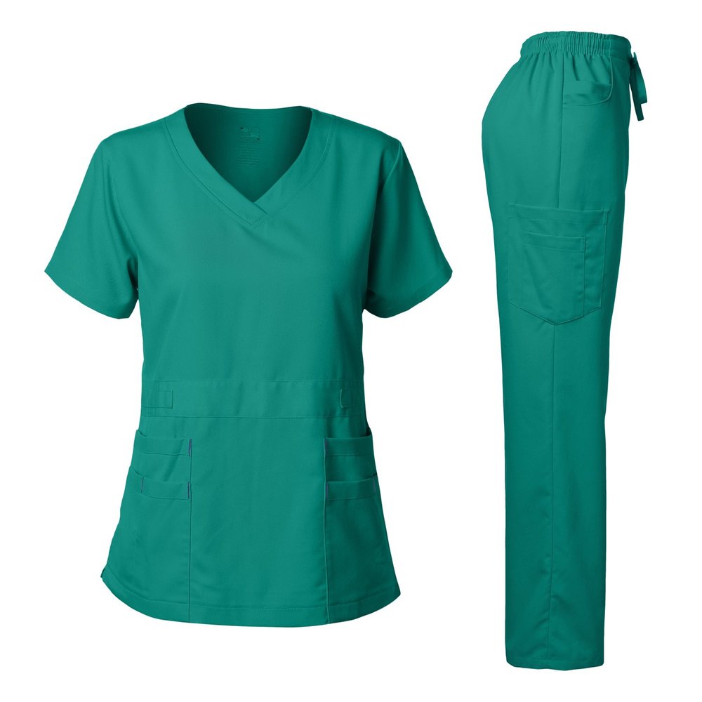 Dagacci Medical Uniform Scrubs for Women Set  Natural Stretch Ultra Soft V-Neck Top and Pants Sets for Women - 9 Pocket Teal Green XL