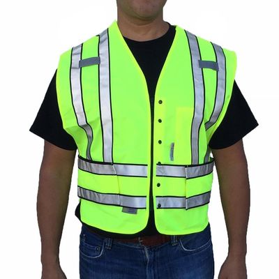 3C Products SVP5000, ANSI/ISEA Class 2, Public Safety Vest, 5-Point Breakaway, 3M Scotchlite Reflective, Zipper, Neon Green,L