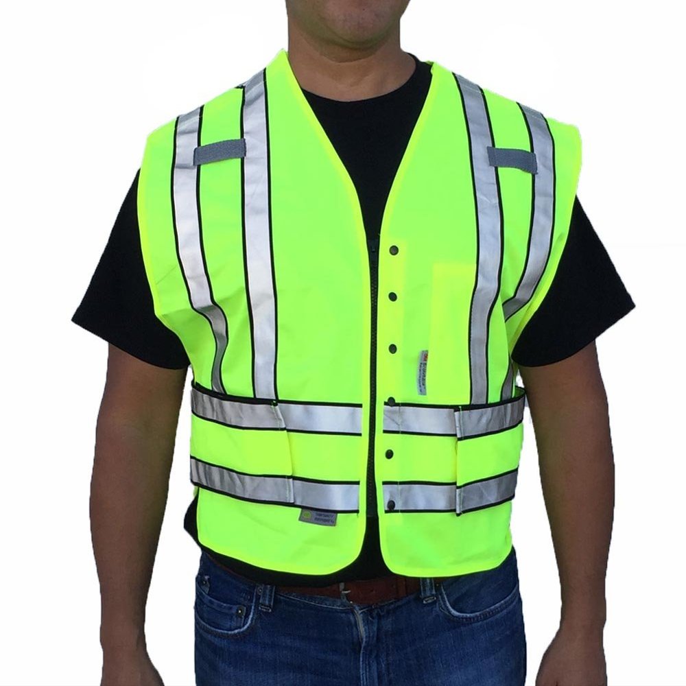 3C Products SVP5000, ANSI/ISEA Class 2, Public Safety Vest, 5-Point Breakaway, 3M Scotchlite Reflective, Zipper, Neon Green,L