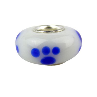 Universal Blue Paw Prints Glass Bead