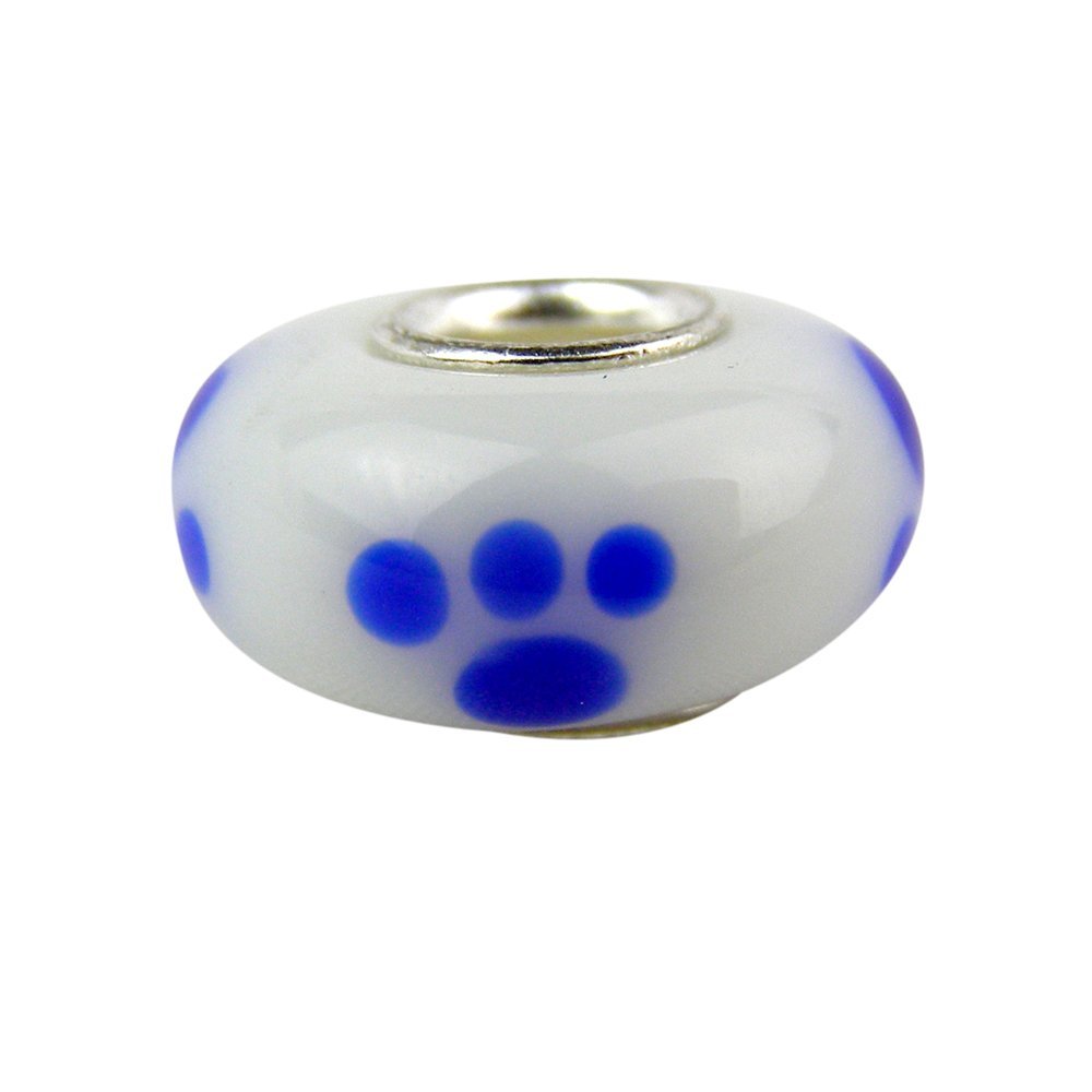 Universal Blue Paw Prints Glass Bead