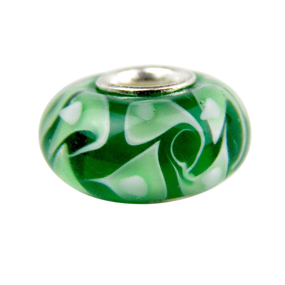 Universal Green with White Dots Design Glass Bead