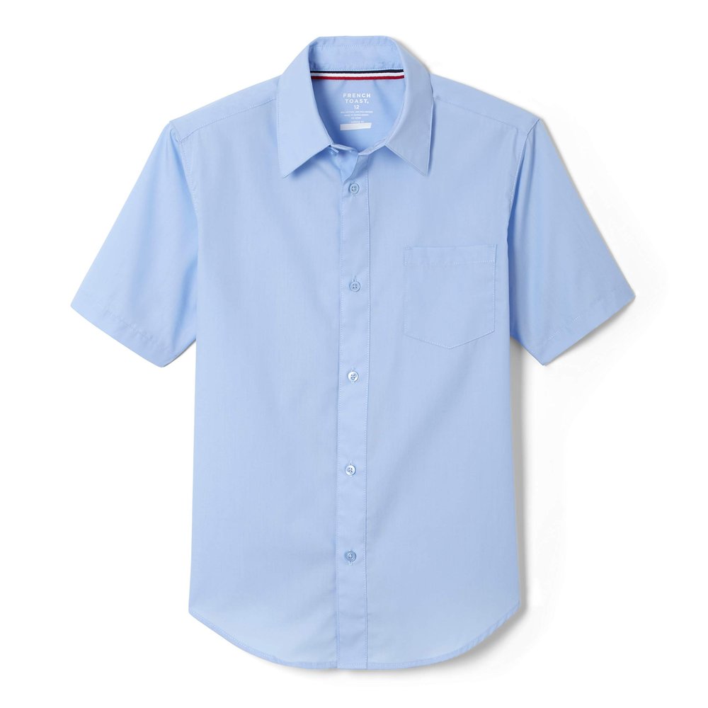 French Toast Boys' Short Sleeve Classic Poplin Dress Shirt (Standard & Husky), Light Blue, 14