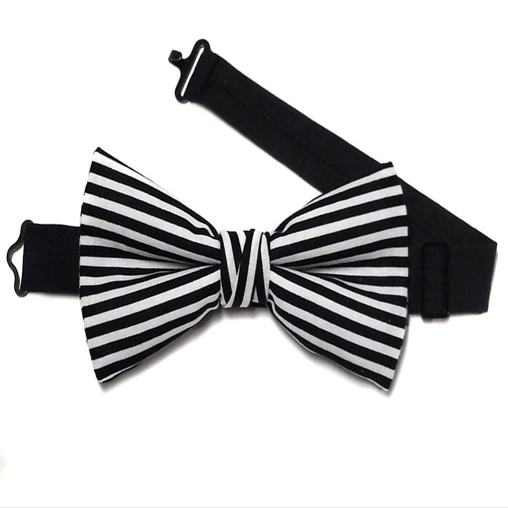 EmilyRose Couture Men's Stripes Bow Ties (Medium (6-12 Years of Age), Black & White (Edgy))