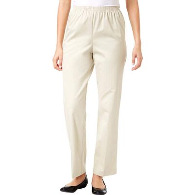 Alfred Dunner Womens Flat Front Elastic Waist Casual Pants Tan 12