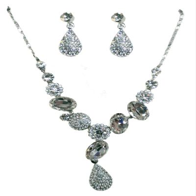 topwholesalejewel Silver Multi Shape Y Neck Rhinestones Necklace Dangle Earrings Jewelry Set