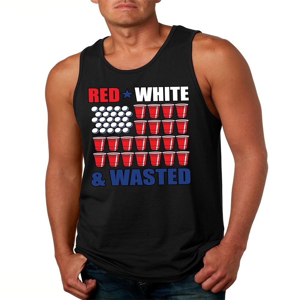 ALLNTRENDS Men Tank Top Red White & Wasted (L, Black)