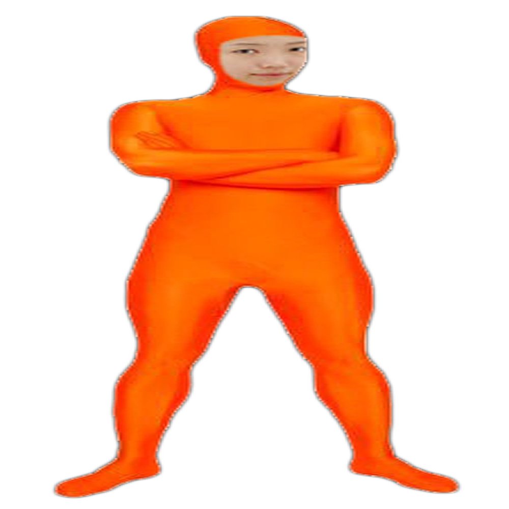 VSVO Spandex Open Face Full Bodysuit Zentai Suit for Adults and Kids (Orange, Small)