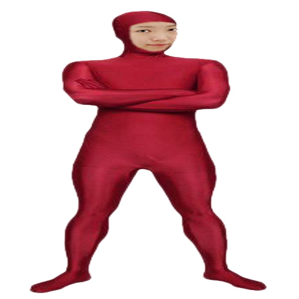 VSVO Spandex Open Face Full Bodysuit Zentai Suit for Adults and Kids (Wind Red, Kids Small)