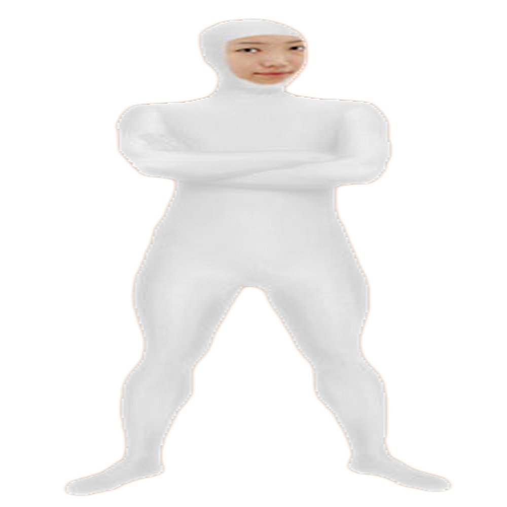 VSVO Spandex Open Face Full Bodysuit Zentai Suit for Adults and Kids (White, Kids Medium)