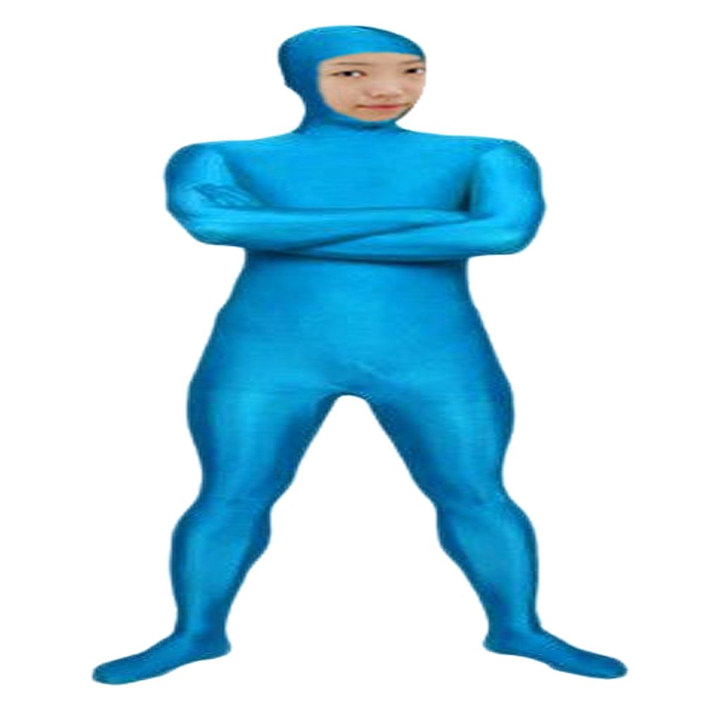 VSVO Spandex Open Face Full Bodysuit Zentai Suit for Adults and Kids (Lake Blue, Kids Medium)