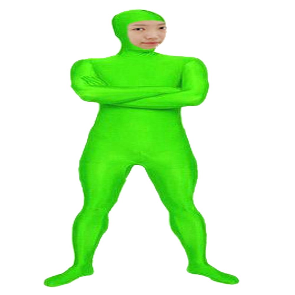 VSVO Spandex Open Face Full Bodysuit Zentai Suit for Adults and Kids (Fluorescence Green, Medium)
