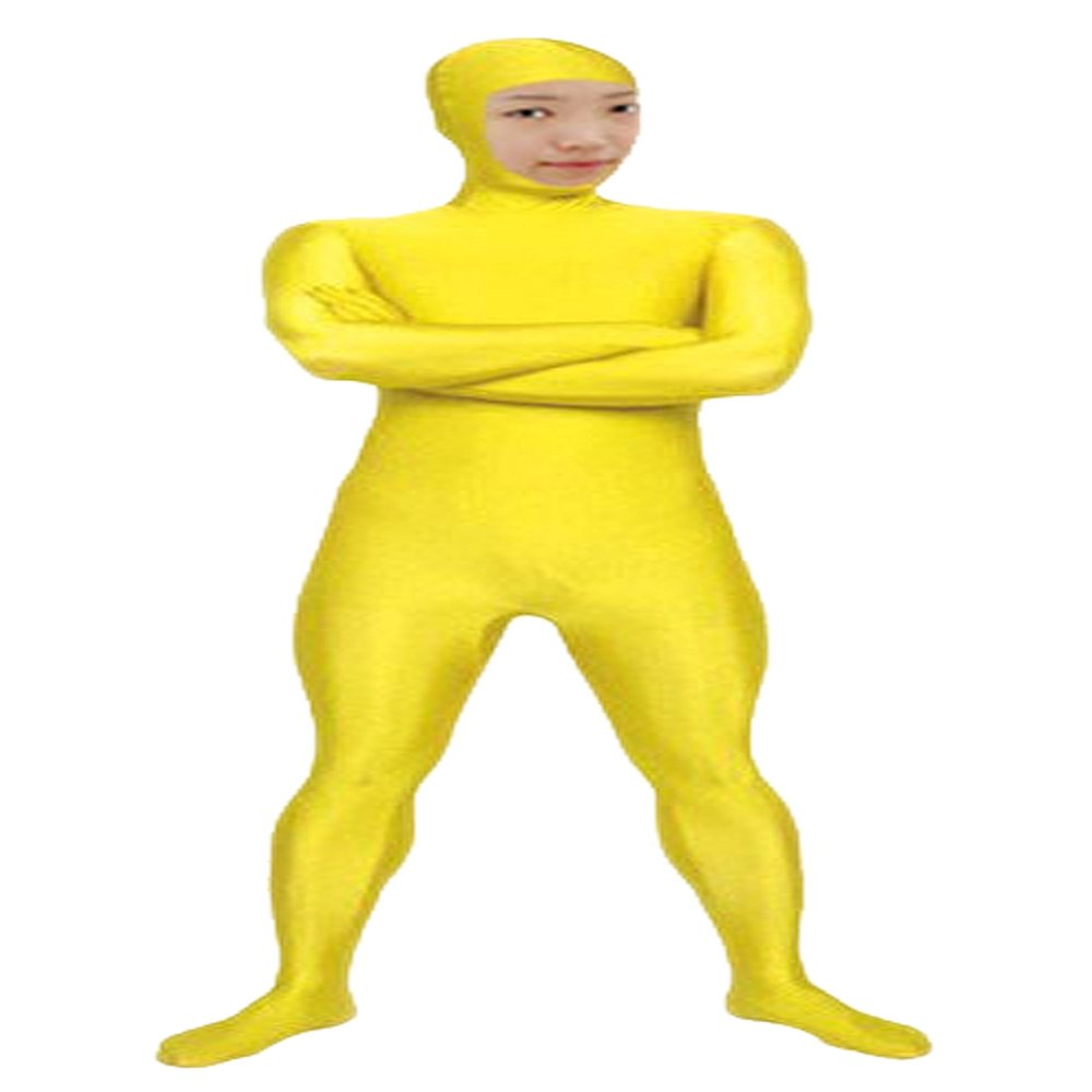 VSVO Spandex Open Face Full Bodysuit Zentai Suit for Adults and Kids (Yellow, X-Large)