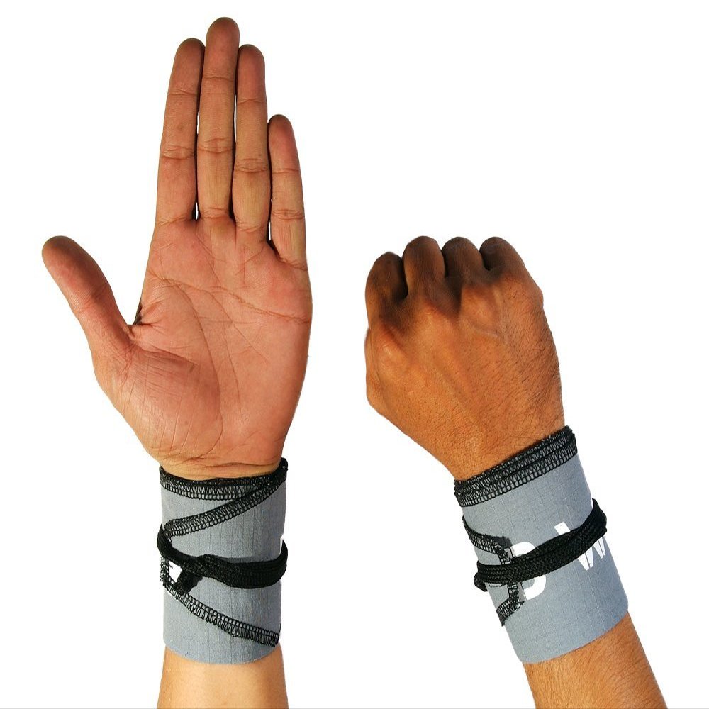 WOD Wear Wrist Wraps for Powerlifting, Strength Training, Bodybuilding, Cross Training, Olympic Weightlifting, Yoga Support - One Size Fits All (Gray/Black Stitch)
