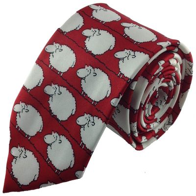 Red with White and Single Black Sheep Novelty Tie