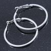 Medium, Thin Silver Tone Square Tube Round Hoop Earrings - 40mm D view 4