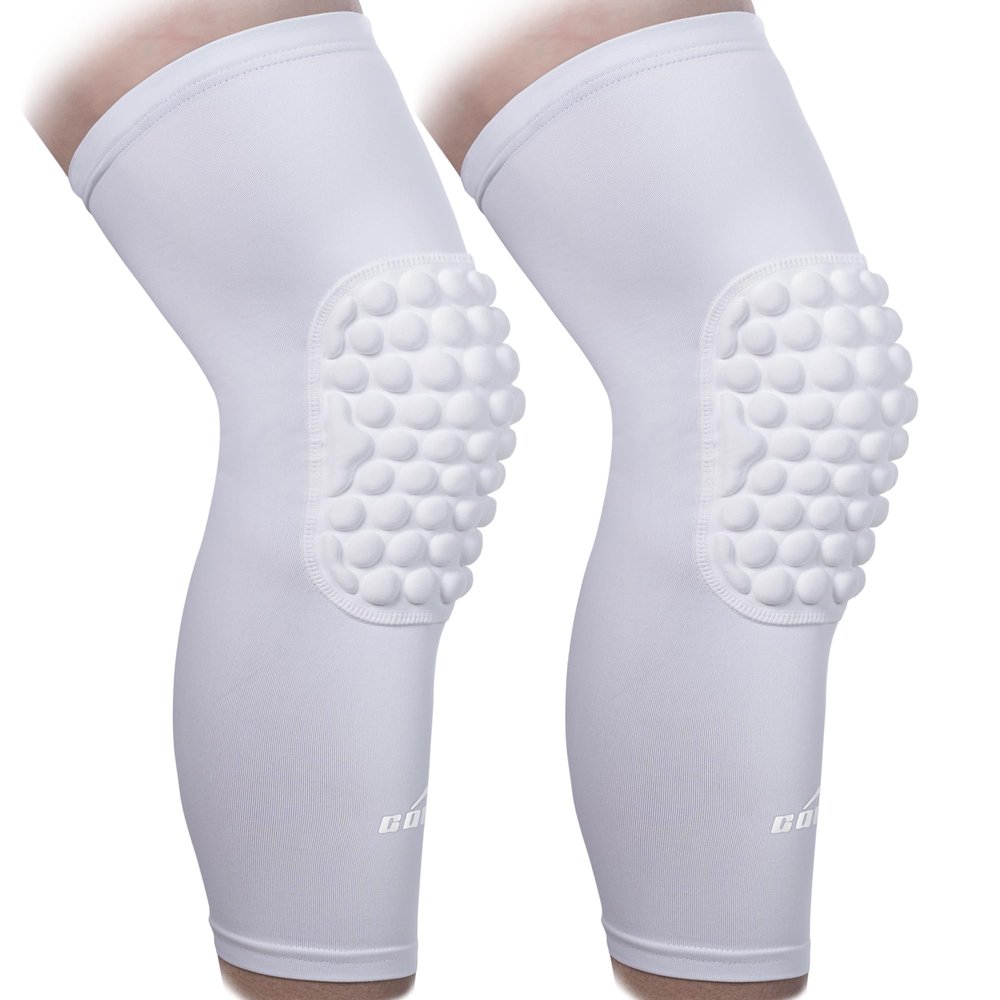 COOLOMG Basketball Knee Pads Youth Kids Adult Football Protective Padded Knee Compression Sleeves White M