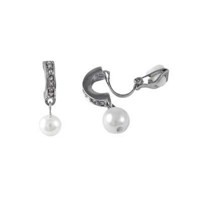 Isaac Kieran Rhodium Finish Faux Pearls and Crystals Clip-On Earrings
