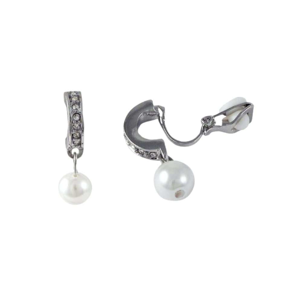 Isaac Kieran Rhodium Finish Faux Pearls and Crystals Clip-On Earrings