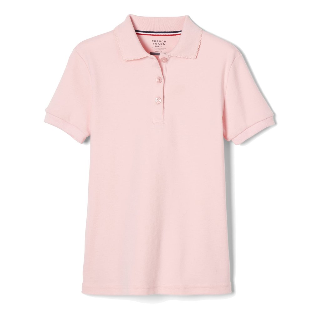French Toast Little Girls' Short Sleeve Interlock Polo with Picot Collar, Pink, 2T