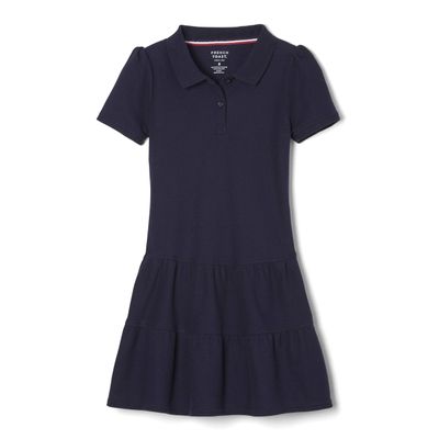 French Toast Girls' Short Sleeve Ruffle Pique Polo Dress, Navy, 3T