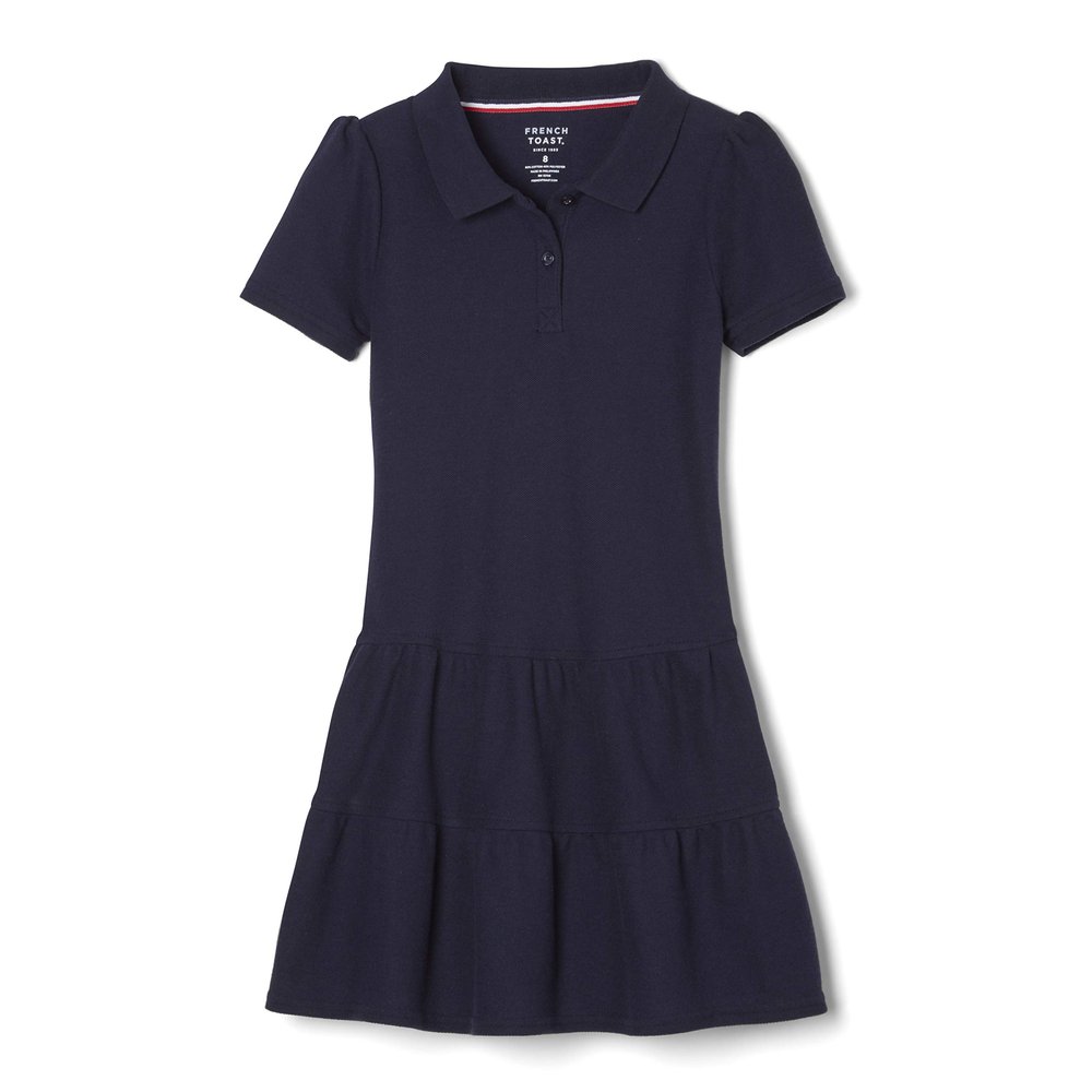 French Toast Girls' Short Sleeve Ruffle Pique Polo Dress, Navy, 3T
