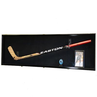 sfDisplay.com,LLC. Hockey Stick Puck Display Case Rack Holder Full Size Wall Mounted (Black Wood Finish, Black Background)