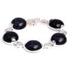 GEM-Inside Bracelet Semi Black Agate Coin Stone Silver Tennis Beads Link Tibetan Silver Fashion Jewelry for Women 7" view 1