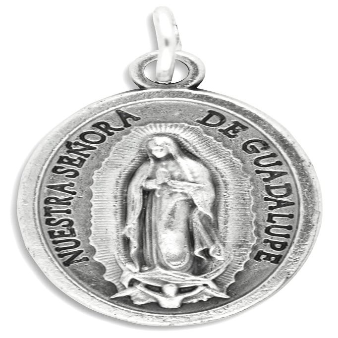 Lot of 5 - Our Lady of Guadalupe / Sacred Heart Jesus 1" Medals Silver Oxidized Made in Italy