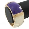 Avalaya Chunky Cream/Purple Enamel Hinged Bangle Bracelet In Gold Tone - 19cm L view 4