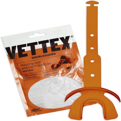 Markwort Vettex Doubleguard Mouthguard for Football, Lacrosse, MMA, Boxing, Braces - Breathable Doubleguard with Lip Protection and Strap, Texas Orange