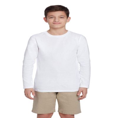 French Toast Boys' Big Long Sleeve Crewneck Tee T-Shirt, White, M (8)