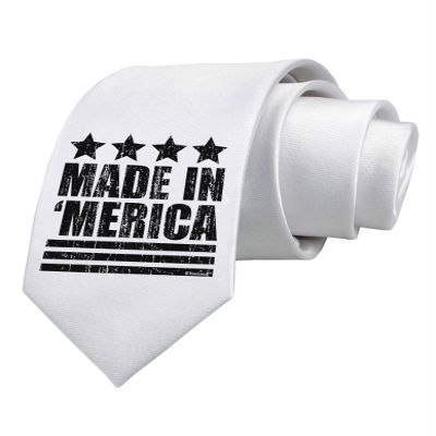 TOOLOUD Made in Merica - Stars and Stripes Design Printed White Neck Tie