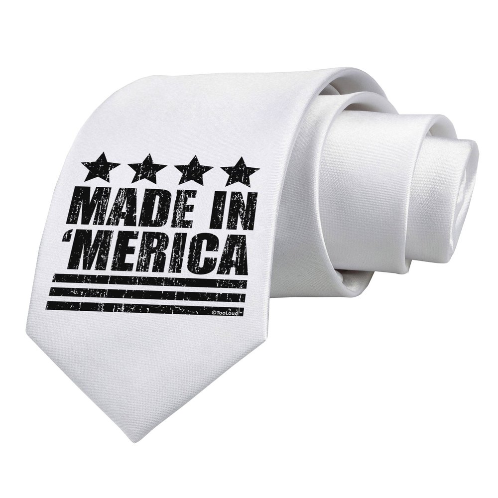 TOOLOUD Made in Merica - Stars and Stripes Design Printed White Neck Tie
