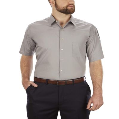 Van Heusen Men's Big Fit Short Sleeve Dress Shirts Poplin Solid (Big and Tall), Grey Stone, 20" Neck