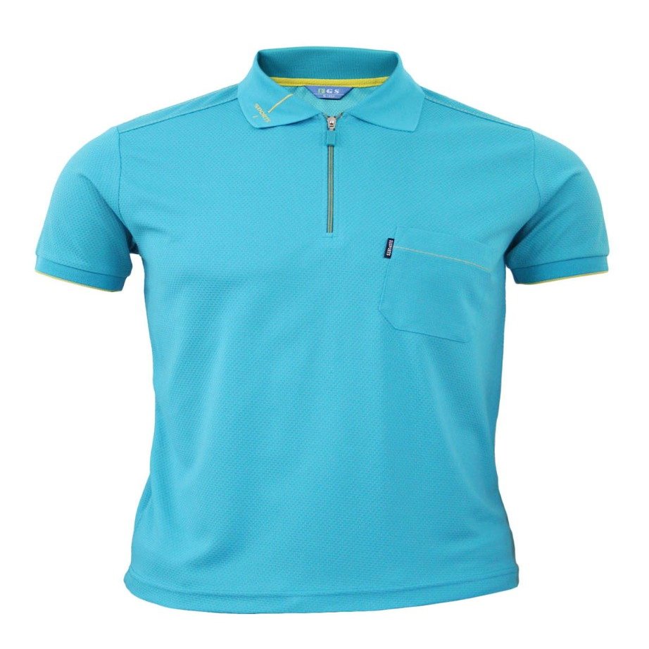 BCPOLO Men's Zip Polo Shirt Short Sleeve Dri Fit Athletic Polo Shirt-Aqua M