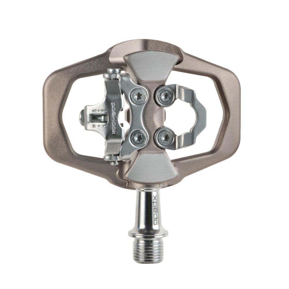 XPEDO TRVS Duo Bicycling Pedals | Hybrid SPD Clipless & Flat Platform, 6061 Forged Aluminum Body, Cromoly Spindle, 3 Sealed Bearings | Gray