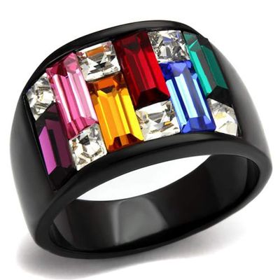 Marimor Jewelry 4.68 Carat Multi-Color Crystal Black Stainless Steel Cocktail Ring Women's Size 10