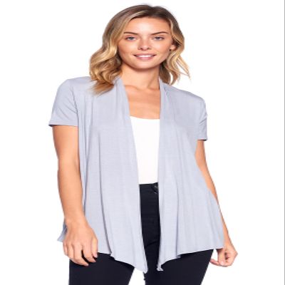 12 Ami Basic Solid Short Sleeve Open Front Cardigan Silver Small