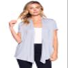 12 Ami Basic Solid Short Sleeve Open Front Cardigan Silver Small view 2