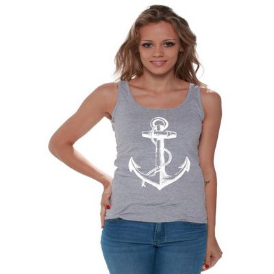 Awkwardstyles Women's Anchor White Tank Top Marine Sailor Navy Tank + Bookmark XL Gray