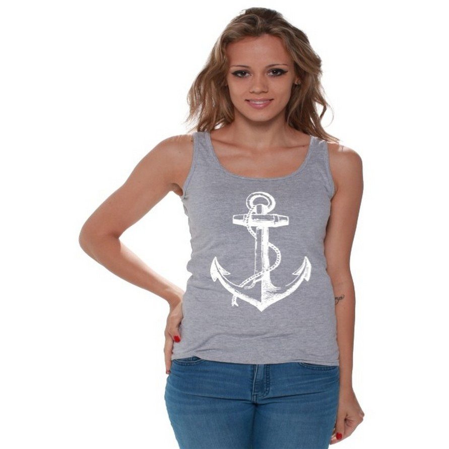 Awkwardstyles Women's Anchor White Tank Top Marine Sailor Navy Tank + Bookmark XL Gray